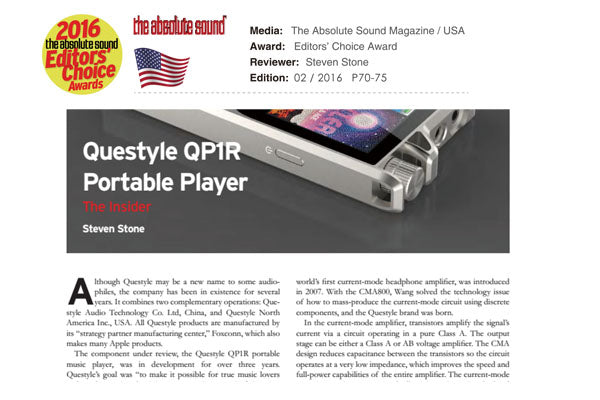 The Absolute Sound: The Questyle QP1R’s shortcomings are that it is only a portable player.
