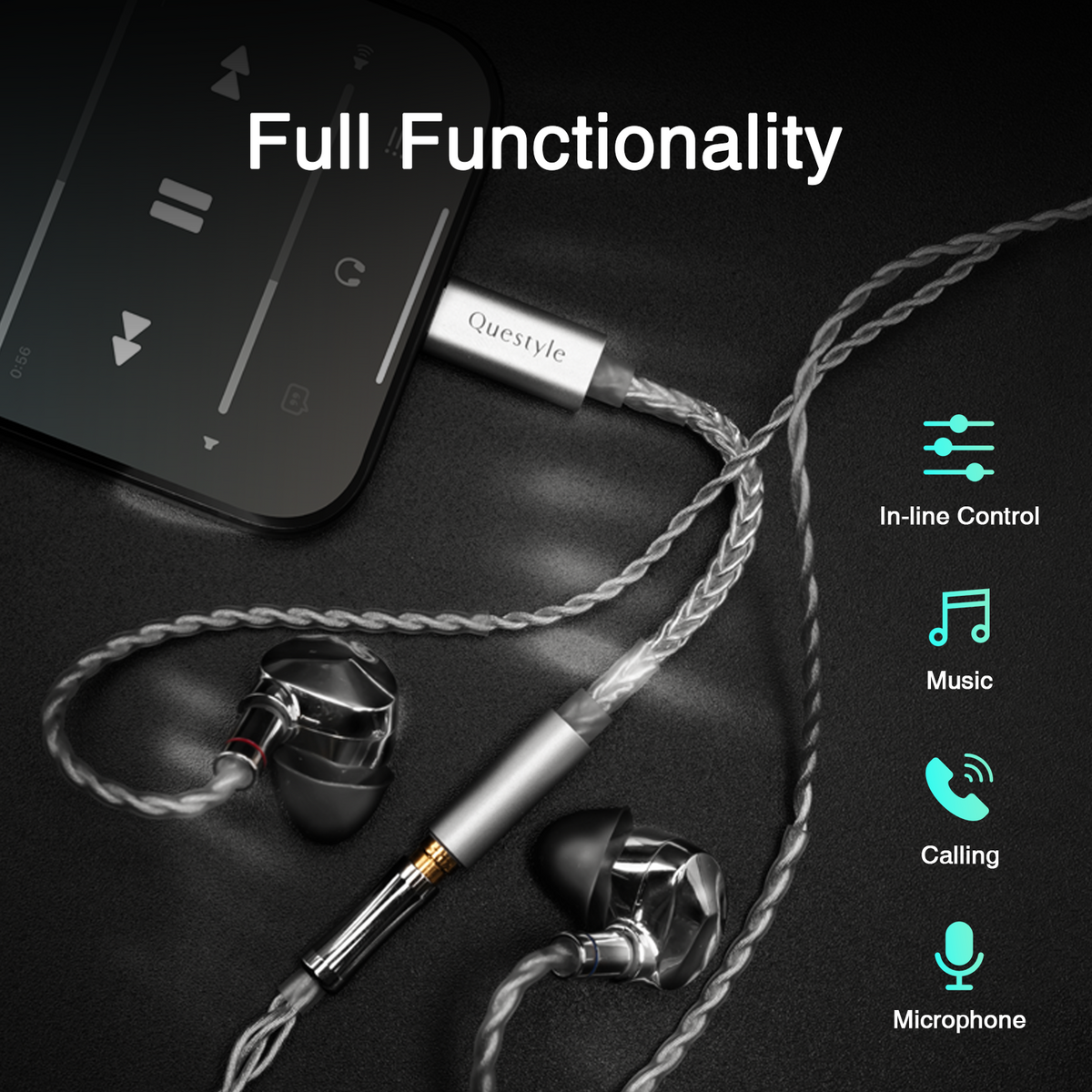 Qlink-C Lossless USB C to 3.5mm Headphone Jack Audio Adapter