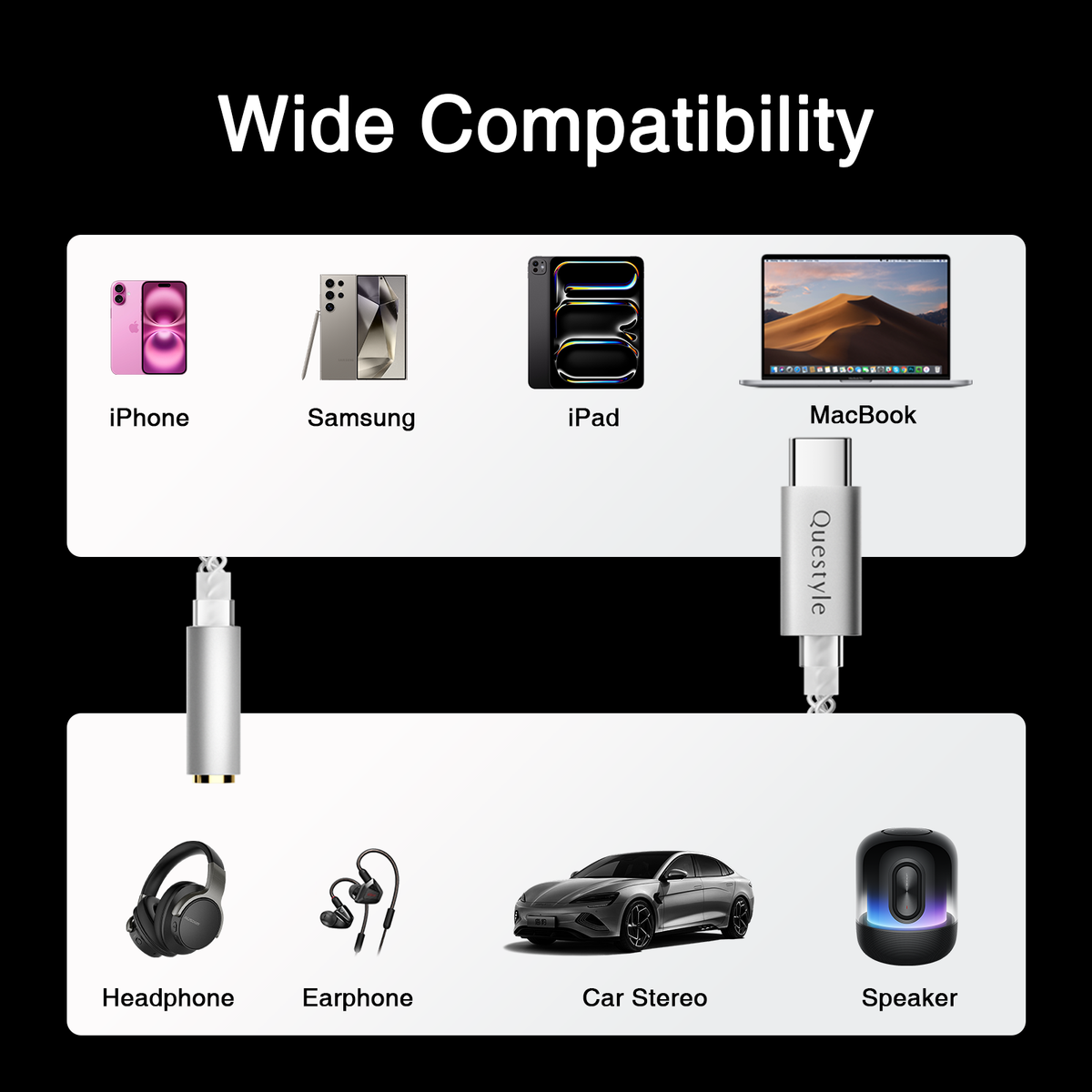 Qlink-C Lossless USB C to 3.5mm Headphone Jack Audio Adapter